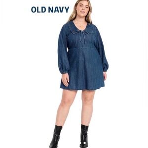 3X Old Navy Long-Sleeve Fit and Flare Collared Jean Mini Dress, 100% Cotton, NWT
